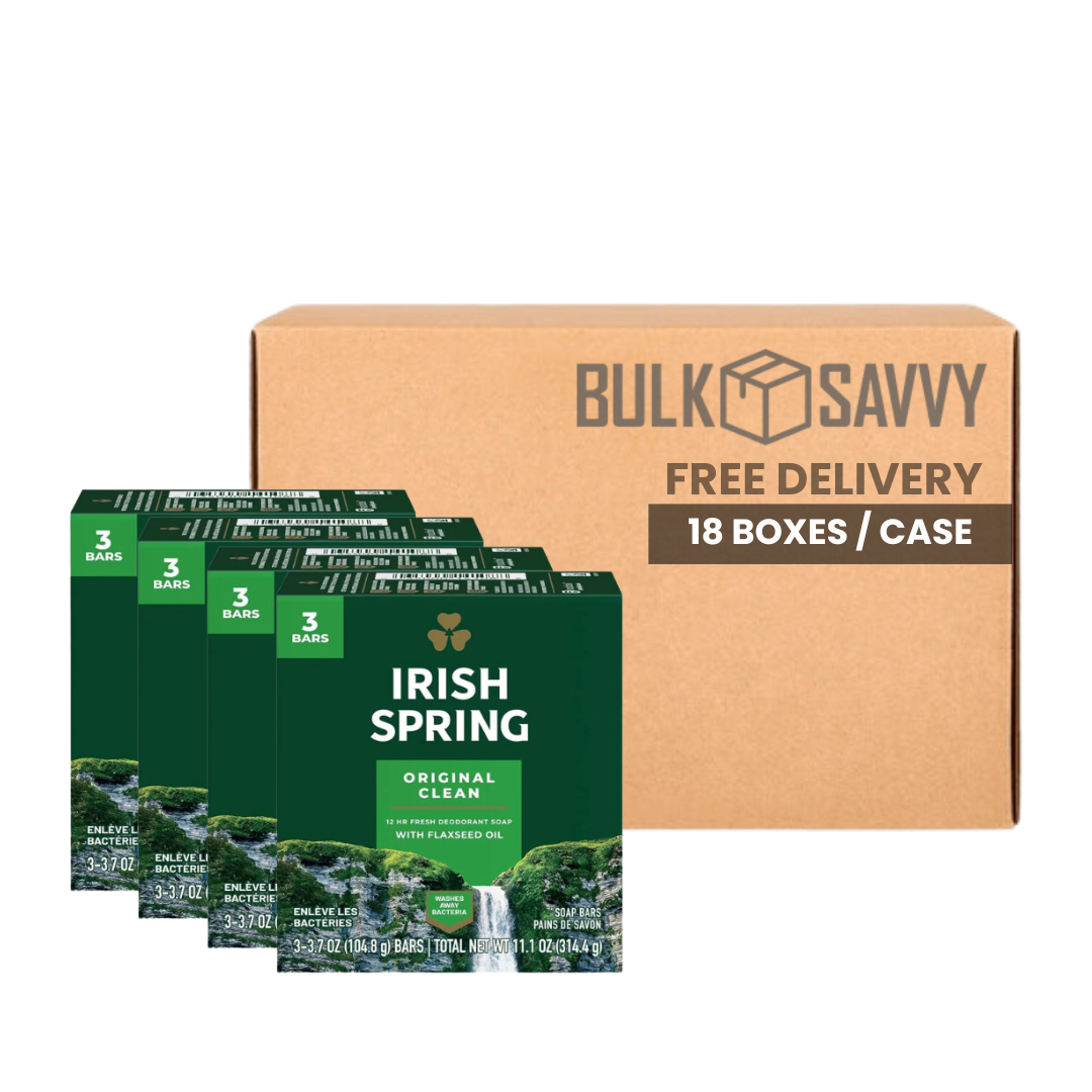 Bulk Order: Irish Spring Bar Soap Original Clean, 3.75oz, 3pack - (18 Boxes per Case)