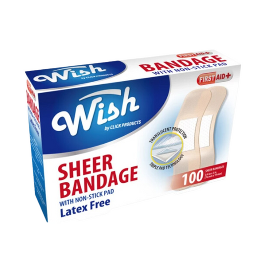 Bulk Order: 2400 COUNT, Wish Bandage Sheer Latex Free - (24 Boxes of 100 Bandages per case)