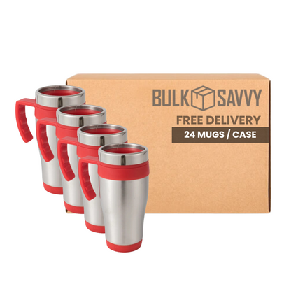 Bulk Order: Splash Double Wall Insulated Stainless Steel Travel Mug, 16oz - (24 Mugs per case)