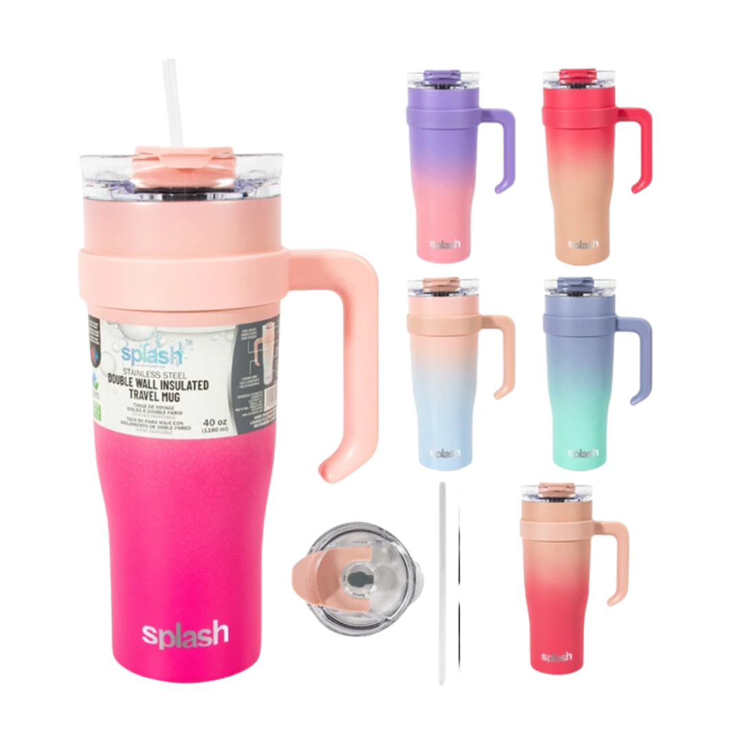 Bulk Order: 12 COUNT,  Splash Bottle - Stainless Steel Travel Mug 2 Tone, 40oz - (12 mugs per case)