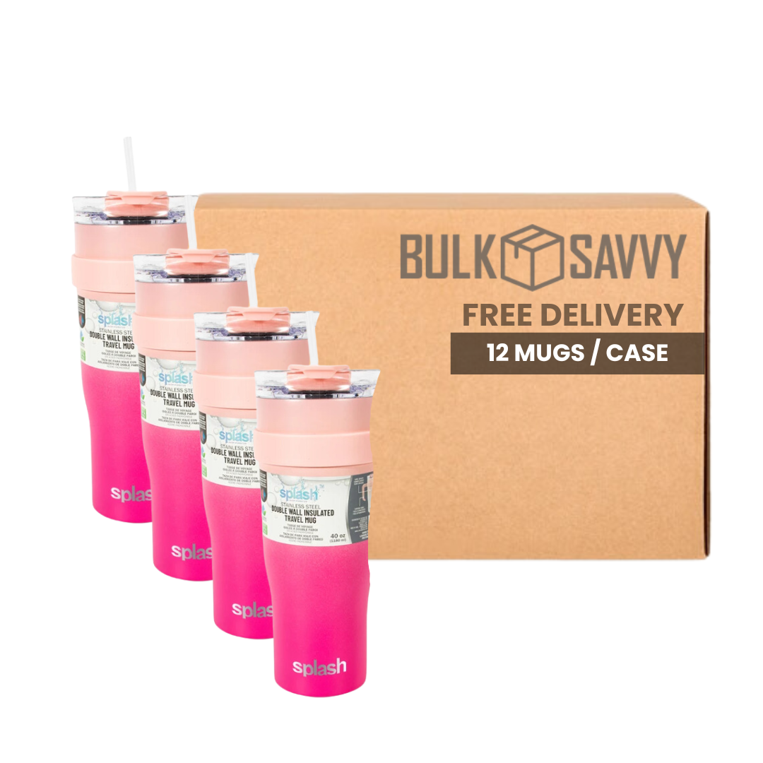 Bulk Order: 12 COUNT,  Splash Bottle - Stainless Steel Travel Mug 2 Tone, 40oz - (12 mugs per case)