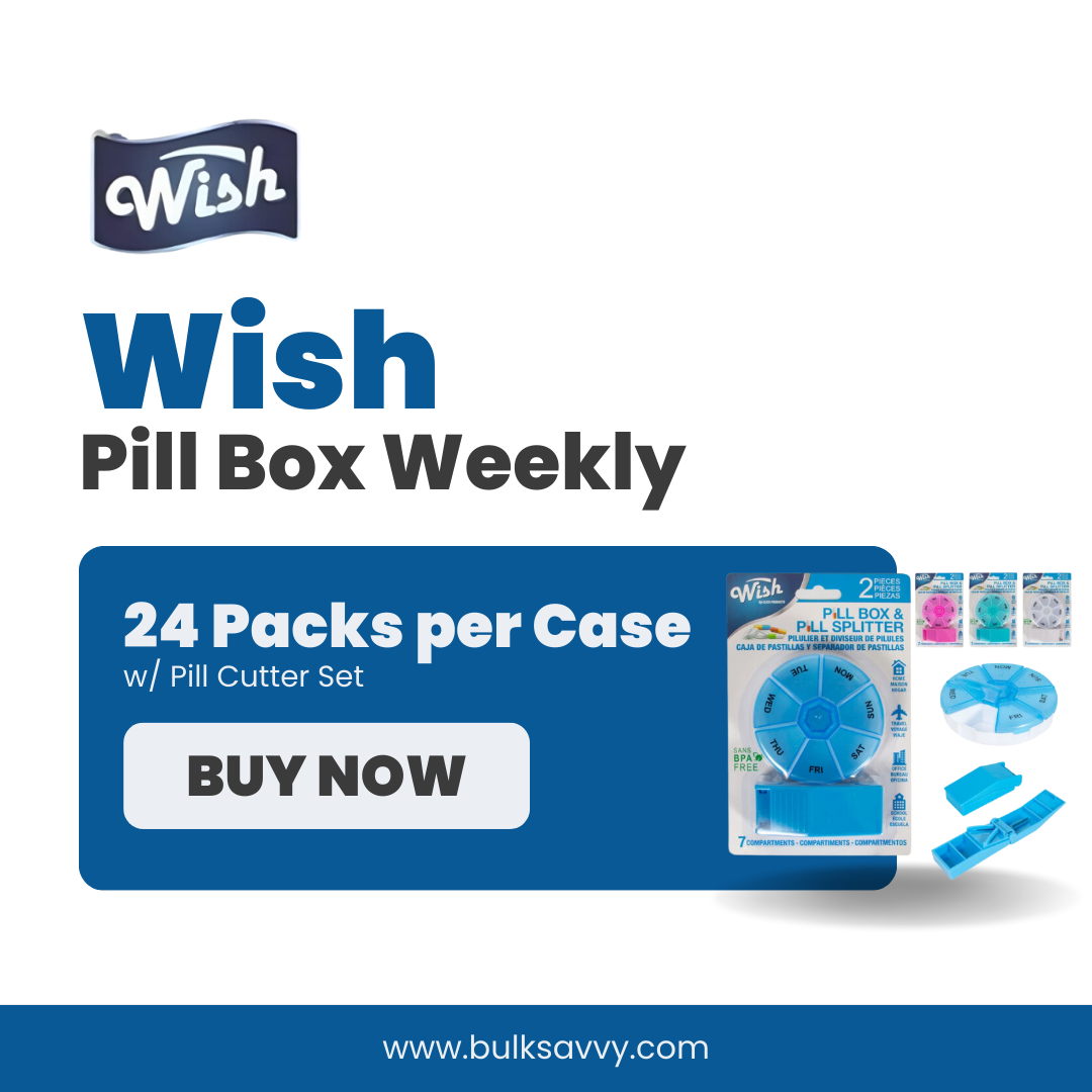 Bulk Order: Wish Pill Box Weekly w/ Pill Cutter Set - (24 Boxes per Case)