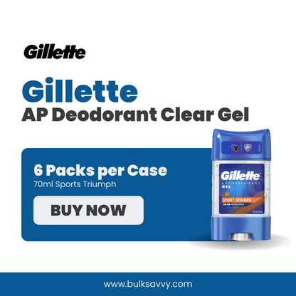 Bulk Order: Gillette AP Deodorant Clear Gel Sports Triumph, 70ML - (6 Packs per Case)