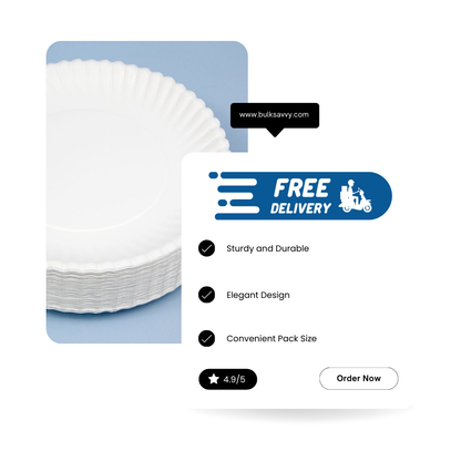 Bulk Order: 400 COUNT,  Ideal Dining Plastic Plate White, 7 inches - (4 packs of 100 plates per case)