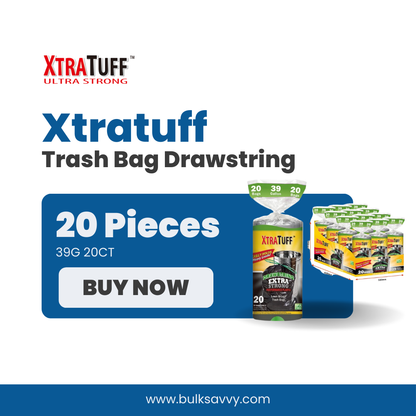 Bulk Order: XtraTuff Trash Bag Drawstring, 39G 20CT - (12 Packs per Case)