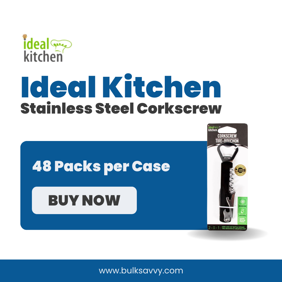 Bulk Order: Ideal Kitchen Stainless Steel Corkscrew - (24 Packs per Case)