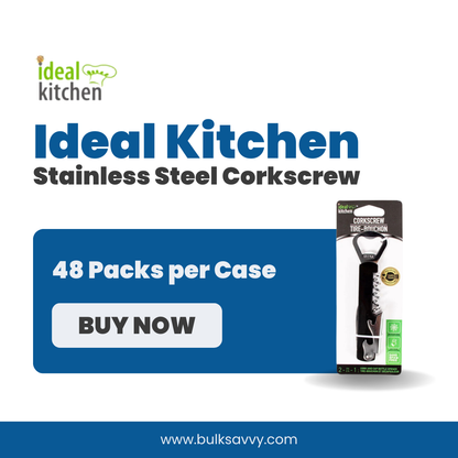 Bulk Order: Ideal Kitchen Stainless Steel Corkscrew - (24 Packs per Case)