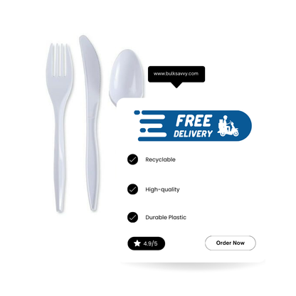 Bulk Order: 1200 COUNT, Ideal Dining Plastic Cutlery Assorted Jumbo - (24 packs with 50 Pieces Jumbo assorted per case)