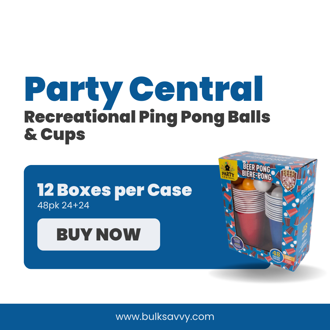 Bulk Order: Party Central Recreational Ping Pong Balls & Cups, 48pk 24+24 - (12 Packs per Case)