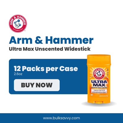 Bulk Order: Arm & Hammer Ultra Max Unscented Widestick, 2.6oz - (12 Packs per Case)