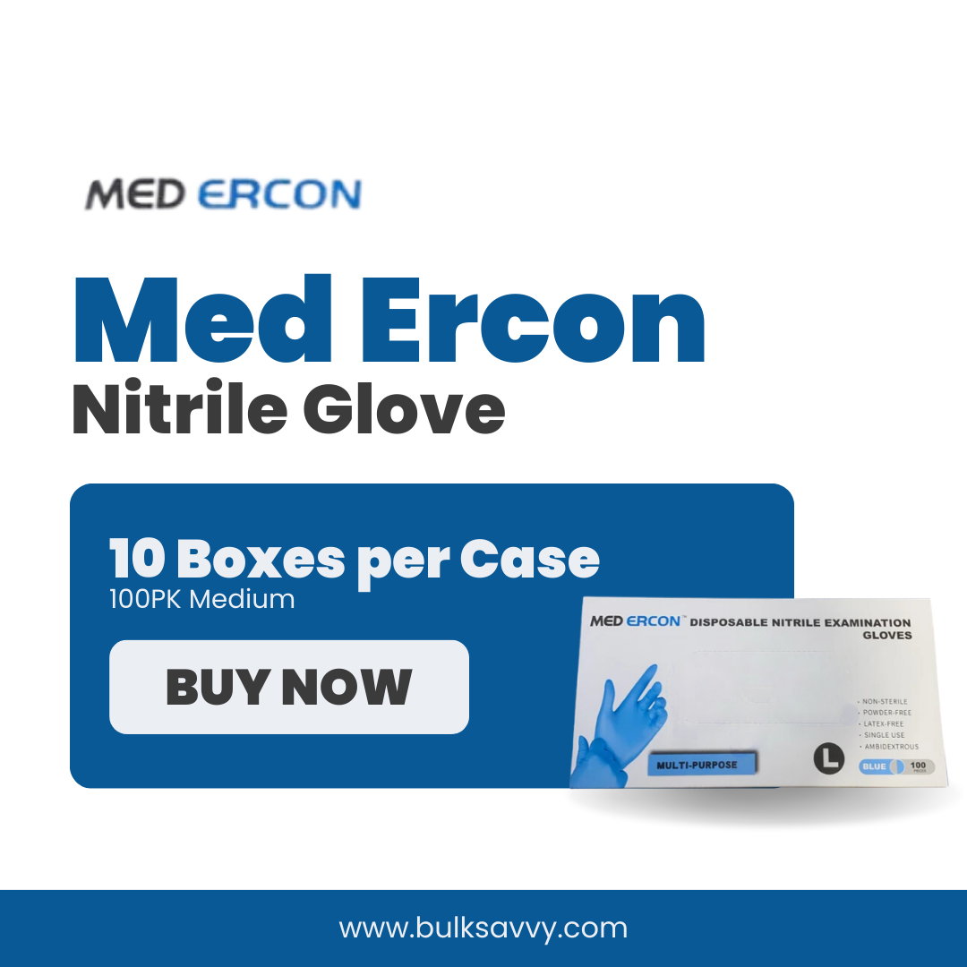 Bulk Order: Med Ercon Nitrile Glove, Medium - (10 Boxes of 100 nitrile gloves per Case)