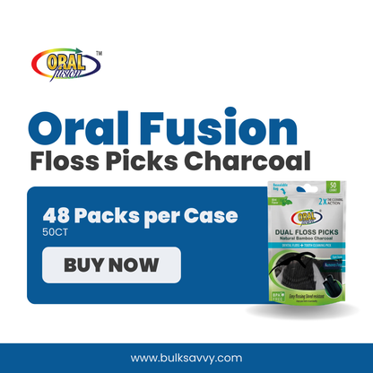 Bulk Order: Oral Fusion Floss Picks Charcoal - (48 Packs of 50 floss picks per Case)