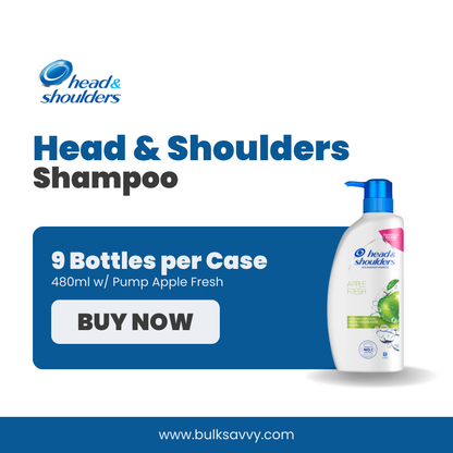 Bulk Order: Head & Shoulders Shampoo w/ Pump Apple Fresh, 480ml - (9 Bottles per Case)