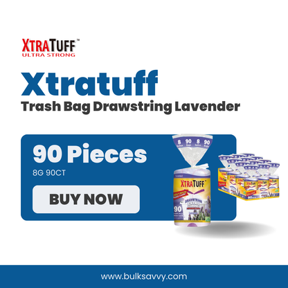 Bulk Order: 1080 COUNT, XtraTuff™ Trash Bag Drawstring Lavender, 8 Gallon - (12 Rolls of 90 bags per case)