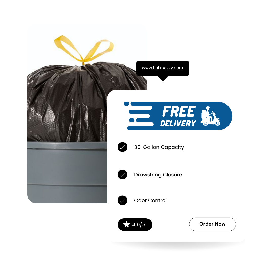 Bulk Order: 384 COUNT, XtraTuff Trash Bag Drawstring 30Gallon - (12 Rolls of 32 bags per case)