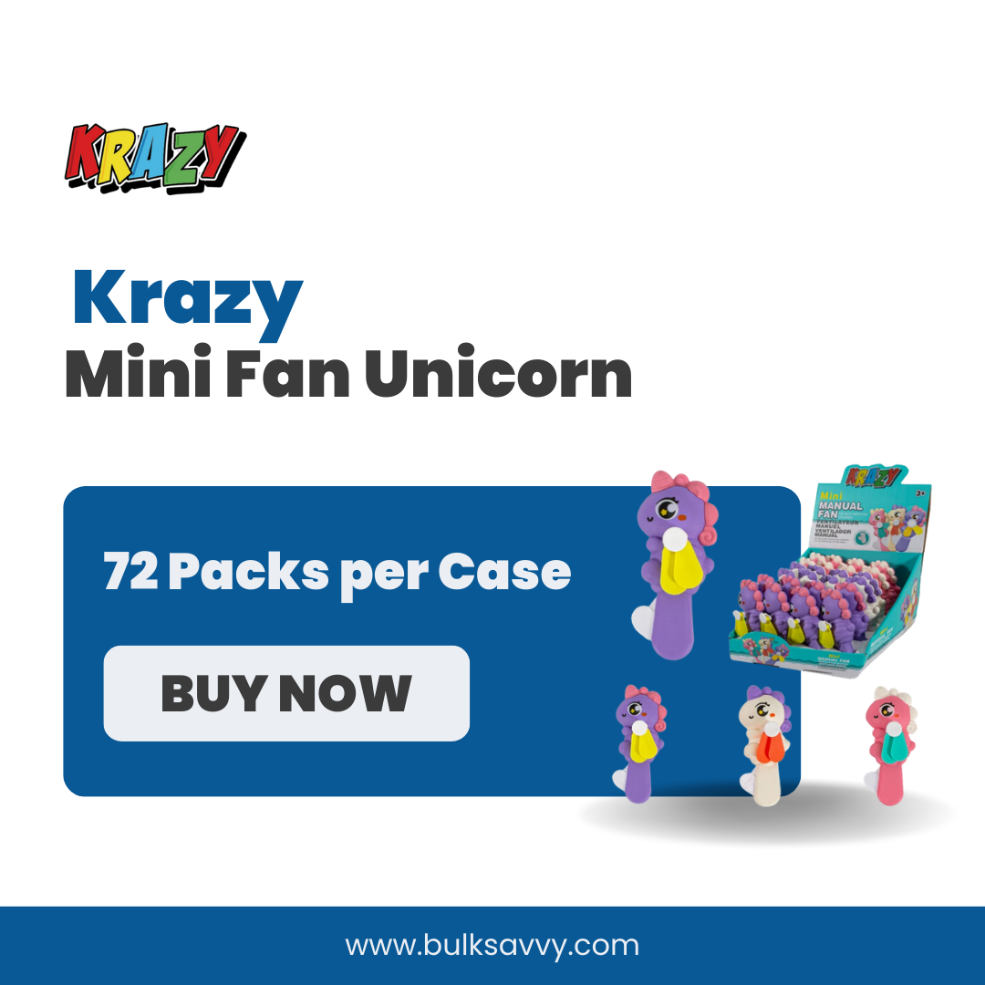 Bulk Order: Krazy Mini Fan Unicorn - (72 Packs per Case)