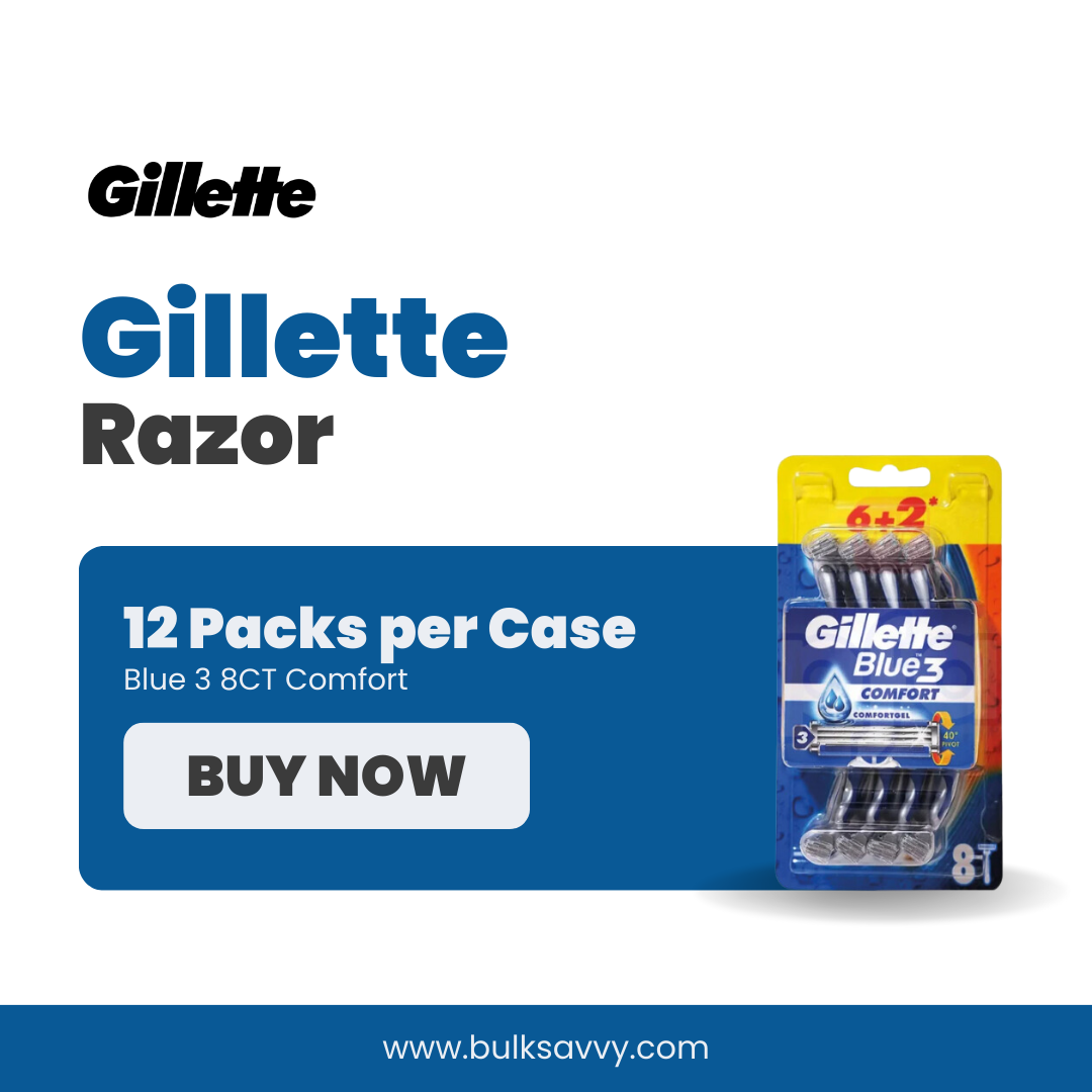 Bulk Order: Gillette Blue 3 Razor Comfort, 8CT - (12 Packs per Case)