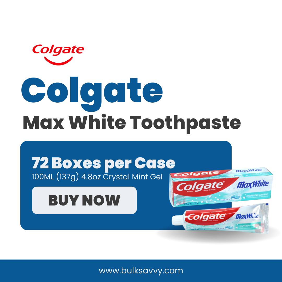 Bulk Order: Colgate MaxWhite Toothpaste Crystal Mint Gel, 100ML (137g) 4.8oz - (72 Boxes per Case)