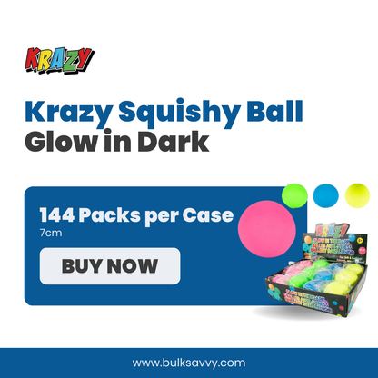 Bulk Order: Krazy Squishy Ball Glow in Dark, 7cm - (144 Packs per Case)