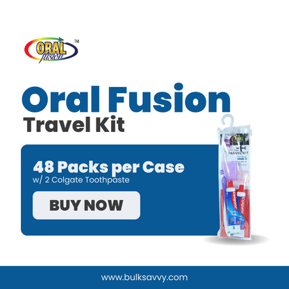 Bulk Order: Oral Fusion Travel Kit, w/ 2 Colgate Toothpaste - (48 Packs per Case)