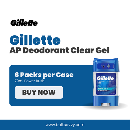 Bulk Order: Gillette AP Deodorant Clear Gel Power Rush, 70ML - (6 Packs per Case)