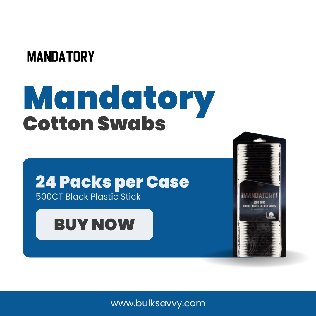 Bulk Order: Mandatory Cotton Swabs Black Plastic Stick, 500CT - (24 Packs per Case)