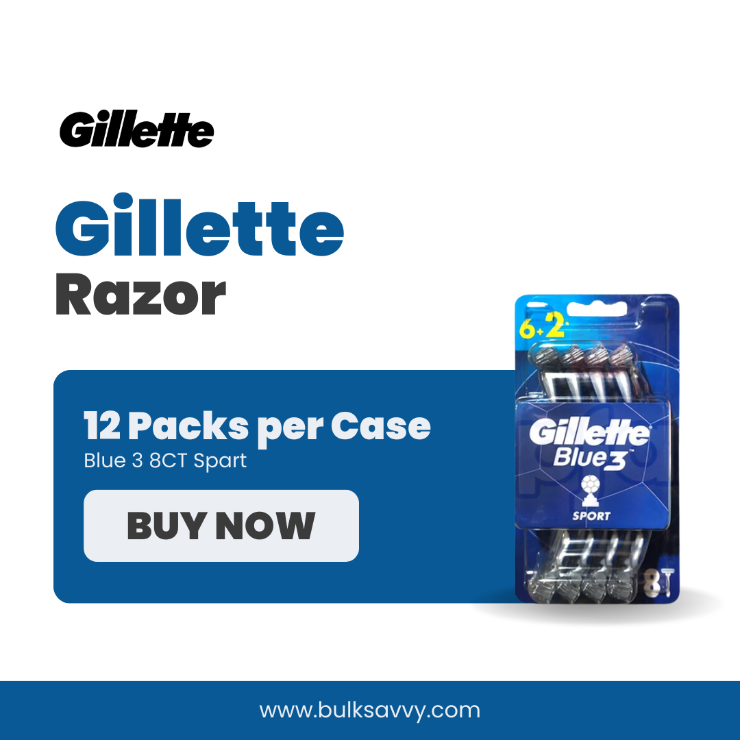 Bulk Order: Gillette Blue 3 Razor Sport, 8CT - (12 Packs per Case)