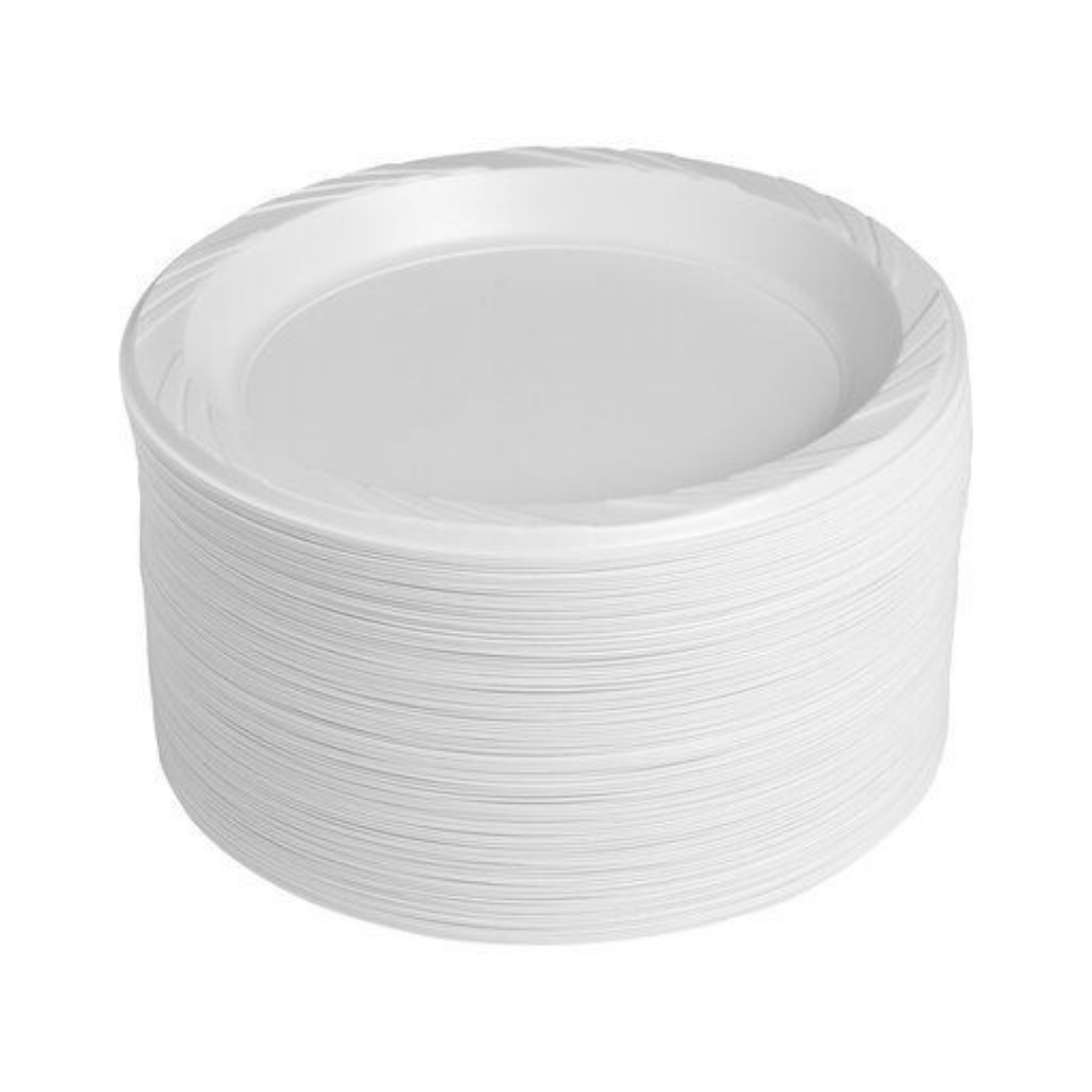 Bulk Order: 600 COUNT, Ideal Dining Plastic Plate White, 10 inches - (24 packs of 25 plates per case)