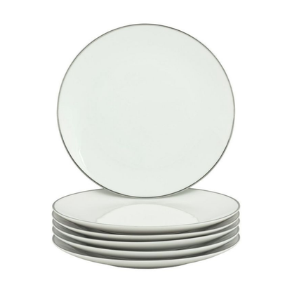 Bulk Order: 120 COUNT, Elegance Plate, 6.3 inches, White with Rim Stamp Silver - (12 packs of 10 Plates per case)