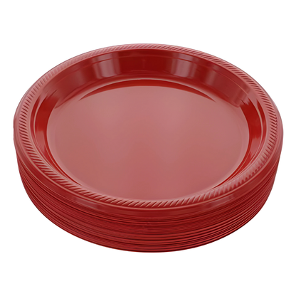 Bulk Order: 400 COUNT,  Ideal Dining Plastic Plate Red, 7 inches - (4 packs of 100 plates per case)