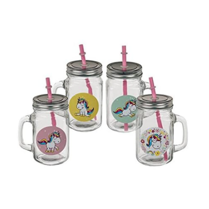 Bulk Order: Splash Unicorn Mason Jar with Straw, 15.2oz - (24 Jars per case)