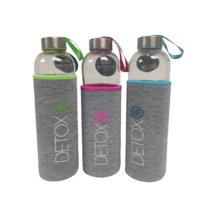 Bulk Order: Splash Glass Bottle, Sleeve Detox Holder, Chrome Top, 20oz - (12 Bottles per case)