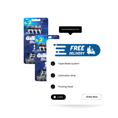 Bulk Order: Gillette Blue 3 Razor Sport, 8CT - (12 Packs per Case)