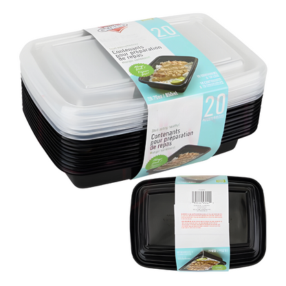 Bulk Order: 192 COUNT, Fresh Guard Plastic Bento Meal Prep Container, 28.75 Once - (12 packs of 10 containers per case