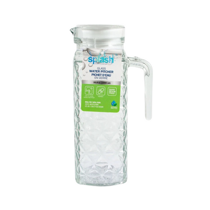 Bulk Order: Splash Glass Water Pitcher, 33.8oz - (12 Pitchers per case)