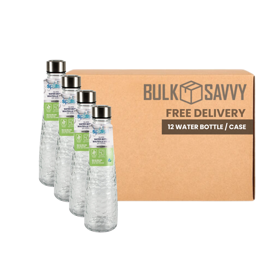 Bulk Order: Splash Glass Water Bottle, 33.8oz - (12 bottles per case)