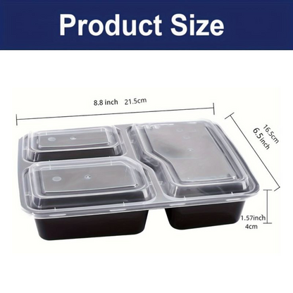 Bulk Order: 192 COUNT, Fresh Guard Plastic Bento Meal Prep Container, 3 Div (12 packs of 16 pieces of containers per case)