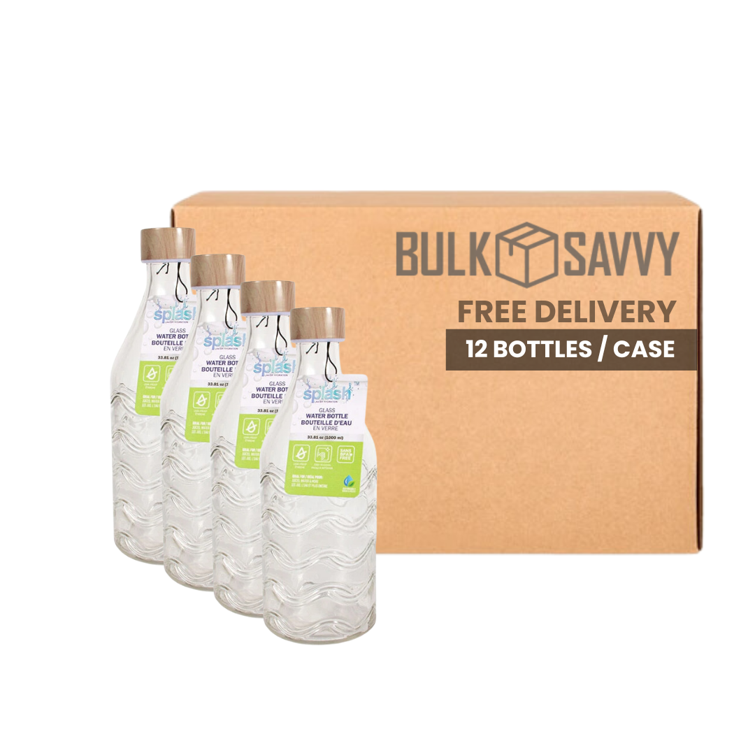 Bulk Order: Splash Glass Water Bottle, 35.5oz - (12 Bottles per case)