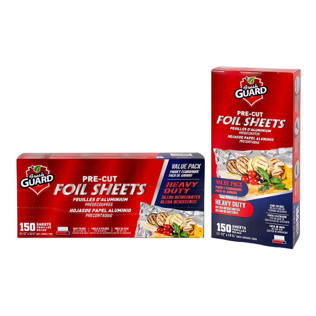 Bulk Order: 1800 COUNT,  Fresh Guard, Pre-cut Aluminum Foil - (12 boxes of 150 sheets per case)