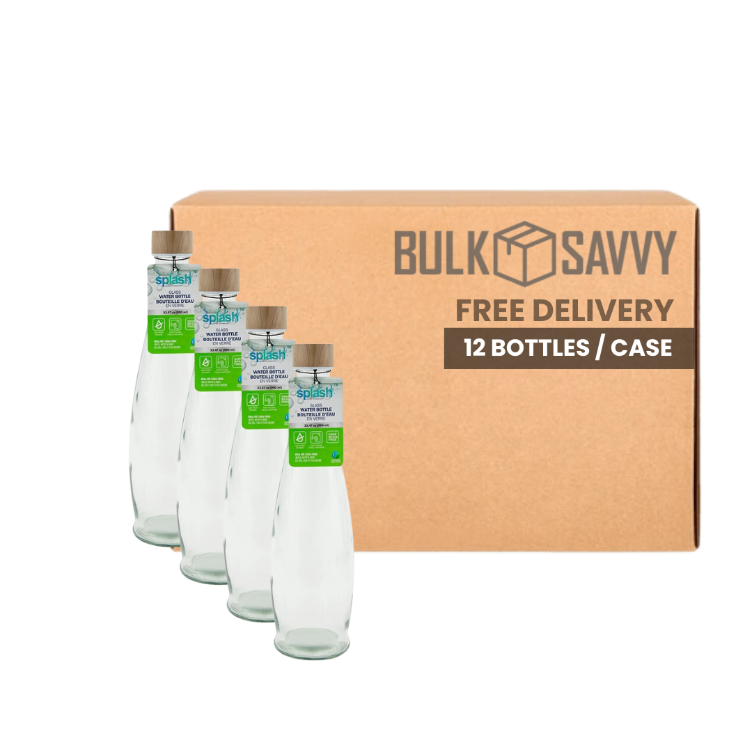 Bulk Order: Splash Glass Water Bottle, 33.47oz - (12 Bottles per case)