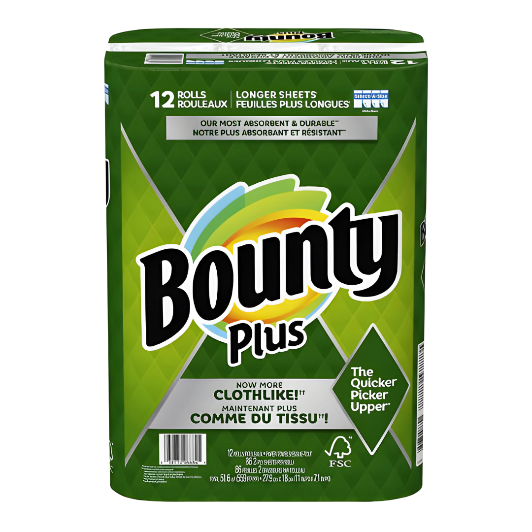 Bulk Order: Bounty Plus A-Size White Long Cloth 2-Ply (12 Rolls of 86 Sheets )