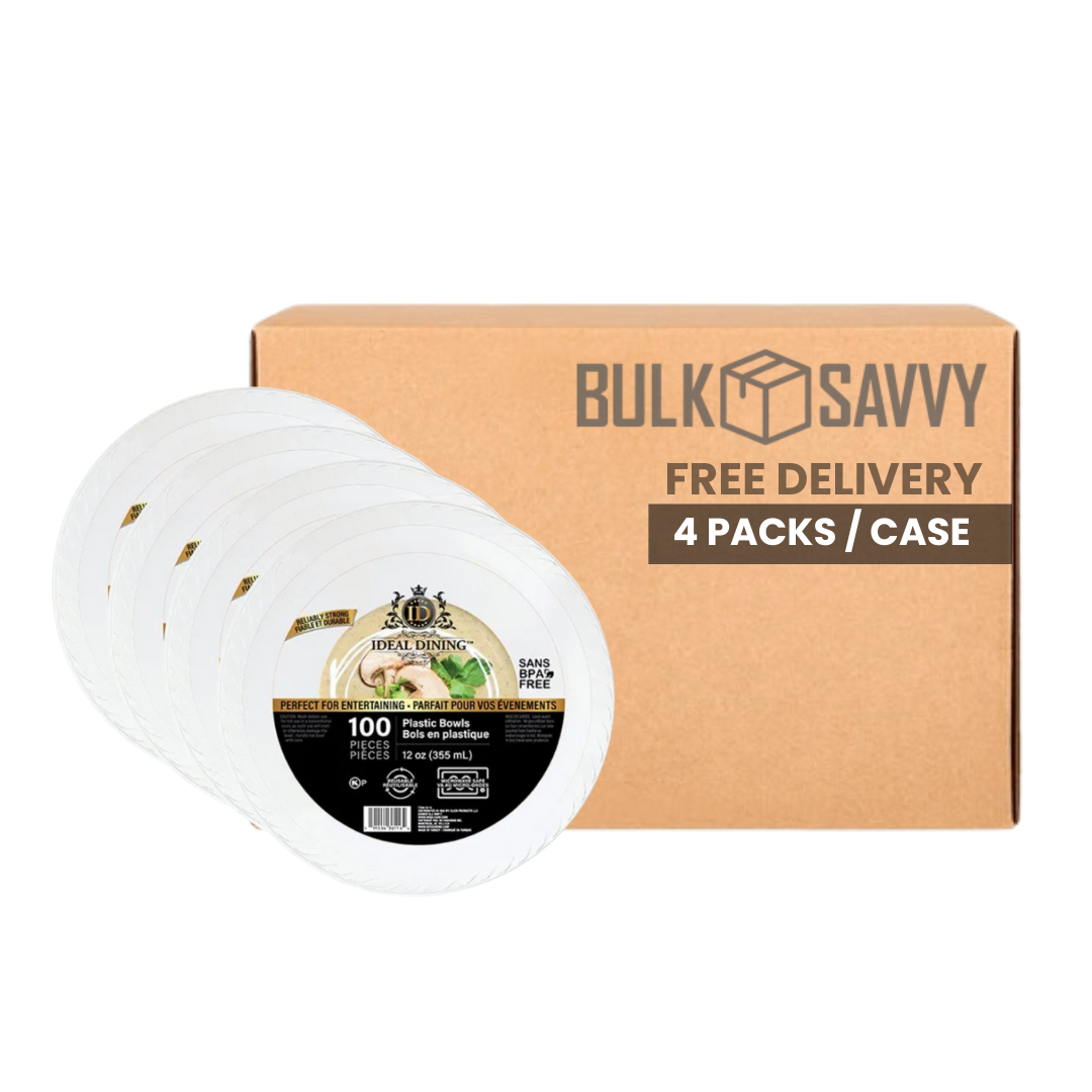 Bulk Order: 400 COUNT, Ideal Dining Plastic Plate White, 10 inches - (4 packs of 100 plates per case)