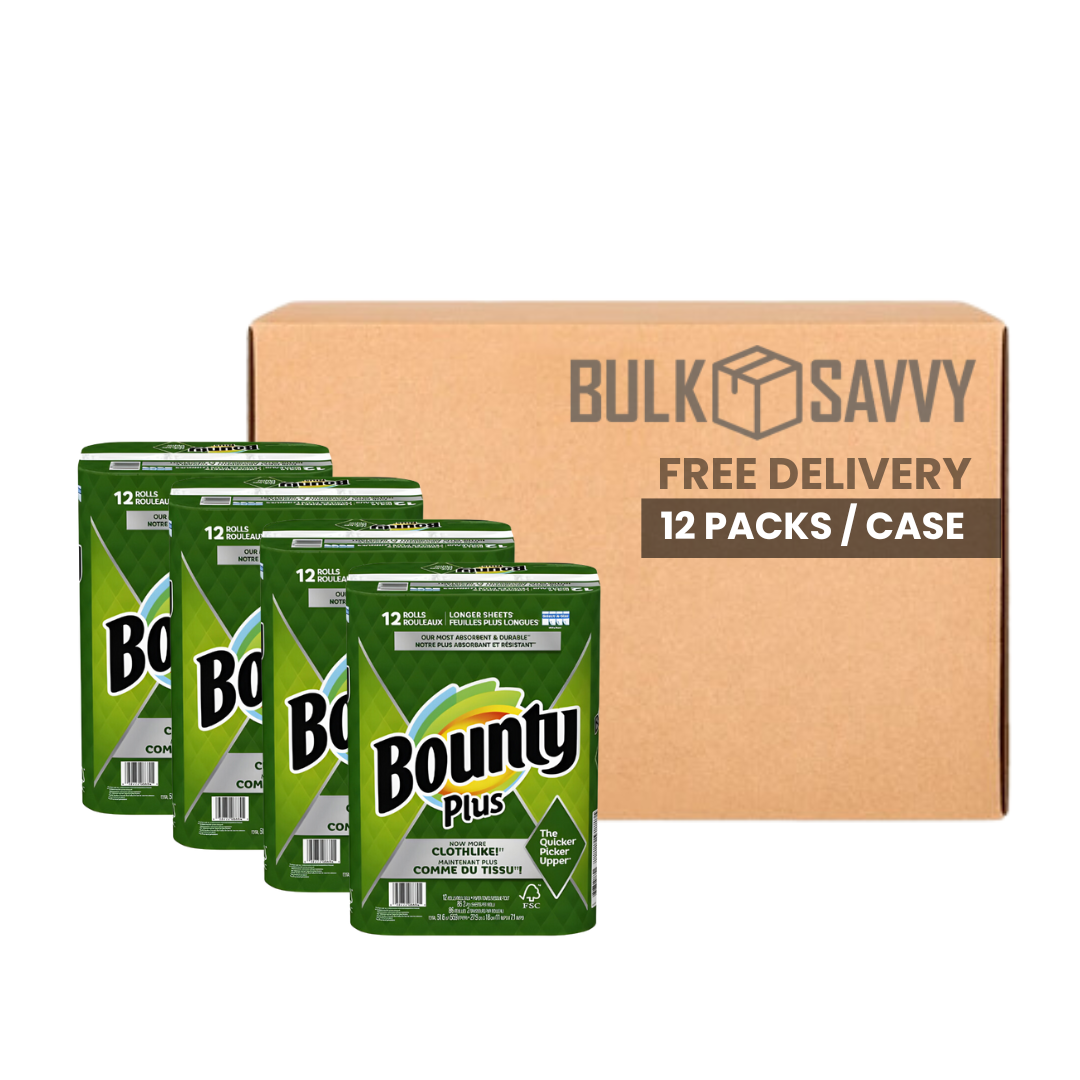 Bulk Order: Bounty Plus A-Size White Long Cloth 2-Ply (12 Rolls of 86 Sheets )