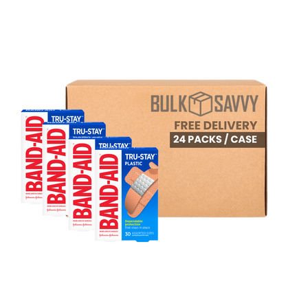 Bulk Order: 720 COUNT, Band Aid Tru-Stay Plastic Bandages - (24 Boxes of 30 Bandages  per case)