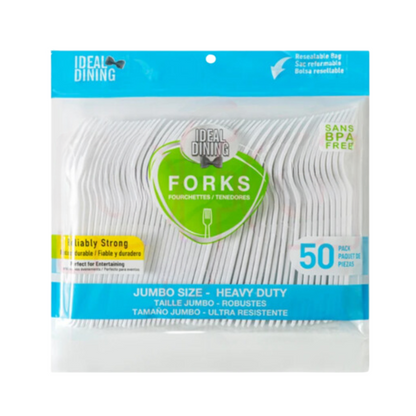 Bulk Order: 1200 COUNT, Ideal Dining Plastic Cutlery Fork Jumbo - (24 per packs with 50 Pieces of Fork per case)