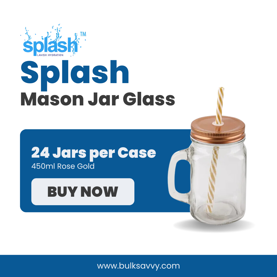 Bulk Order: Splash Mason Jar Glass, 450ml, Rose Gold - (24 Jars per case)