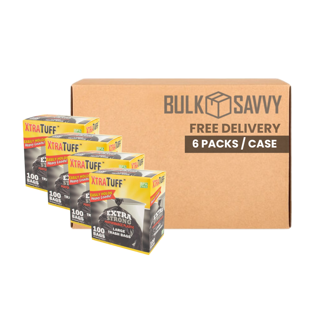 Bulk Order: 600 COUNT, XtraTuff Trash Bag Box 30 Gallon - (6 Boxes of 100 bags per case)