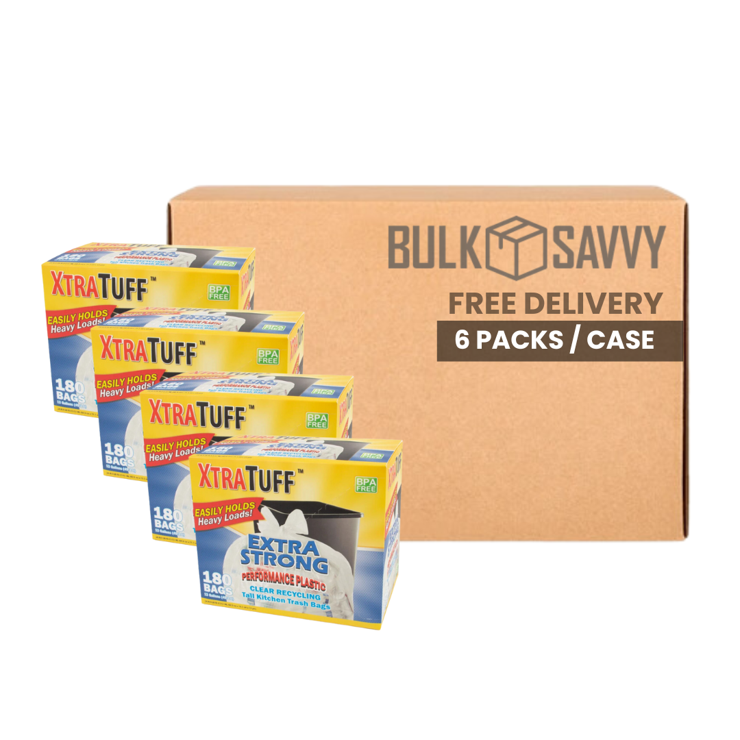 Bulk Order: 1080 COUNT, XtraTuff Trash Bag Box 13 Gal Recycle Clear - (6 Boxes of 180 bags per case)