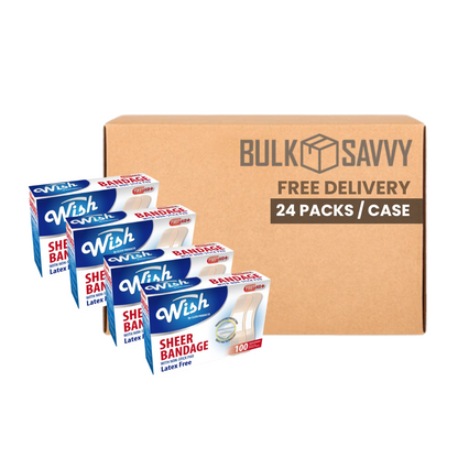 Bulk Order: 2400 COUNT, Wish Bandage Sheer Latex Free - (24 Boxes of 100 Bandages per case)