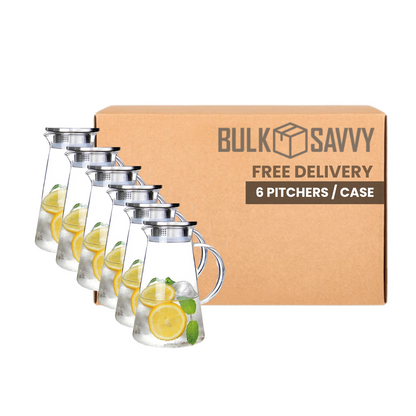 Bulk Order: Splash Clear Glass Pitcher with Aluminum Lid ,50.7oz - (6 pitchers per case)